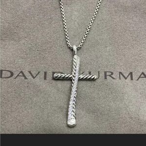 David Yurman Crossover Silver with Diamond Cross Necklace
